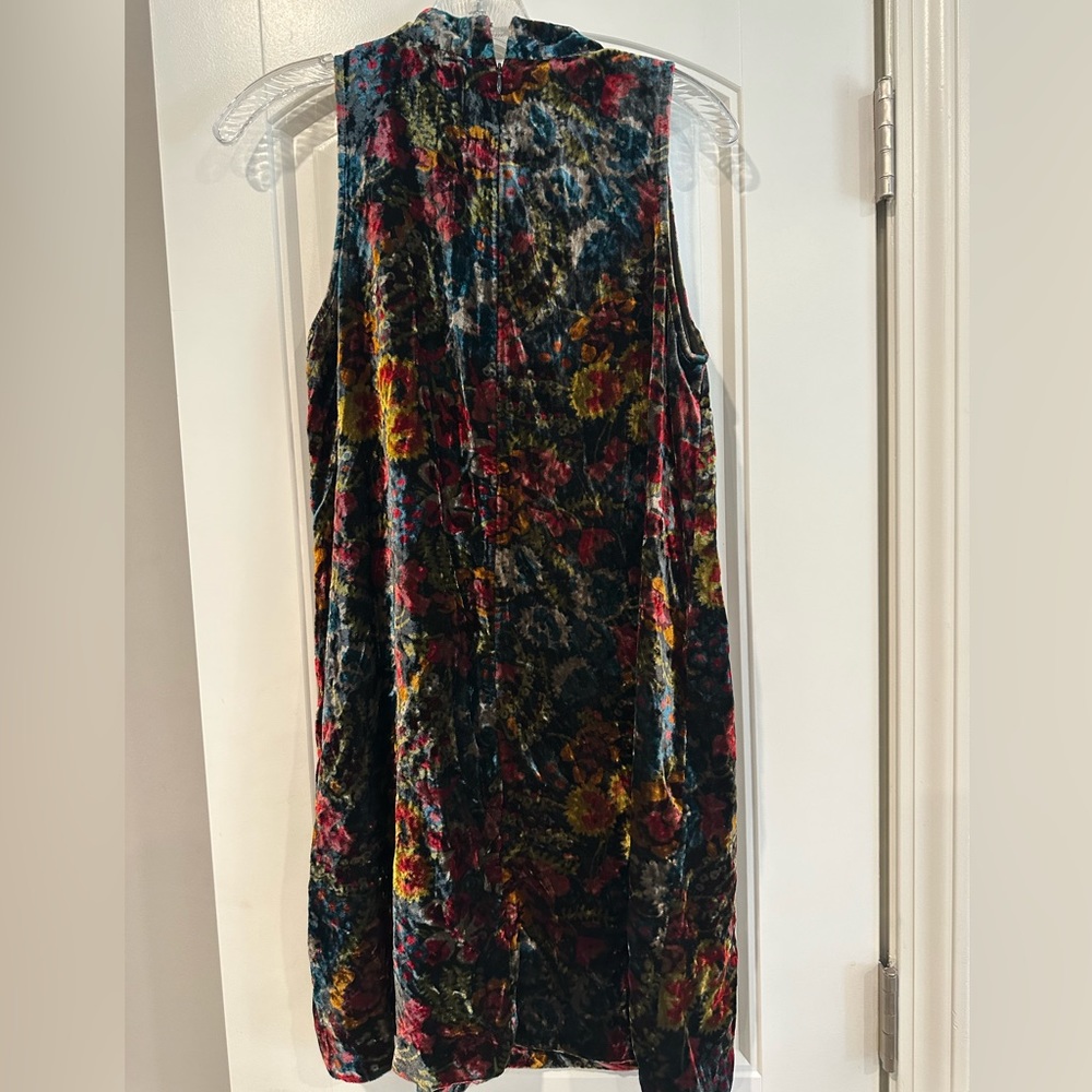 Loft Velvet Swing Dress Size S Moody Floral Red Gold Blue Multicolor